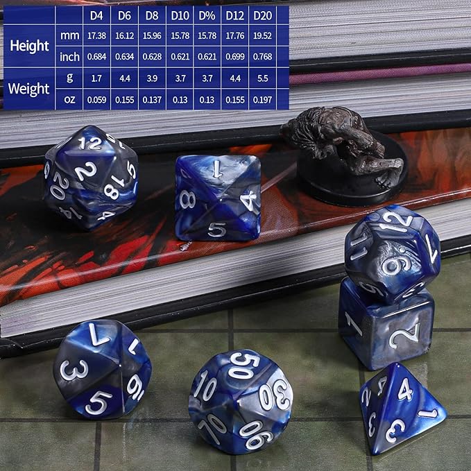 CiaraQ DND Polyhedral Dice Set with Dice Bag for Dungeons and Dragons RPG MTG Role Playing Table Games