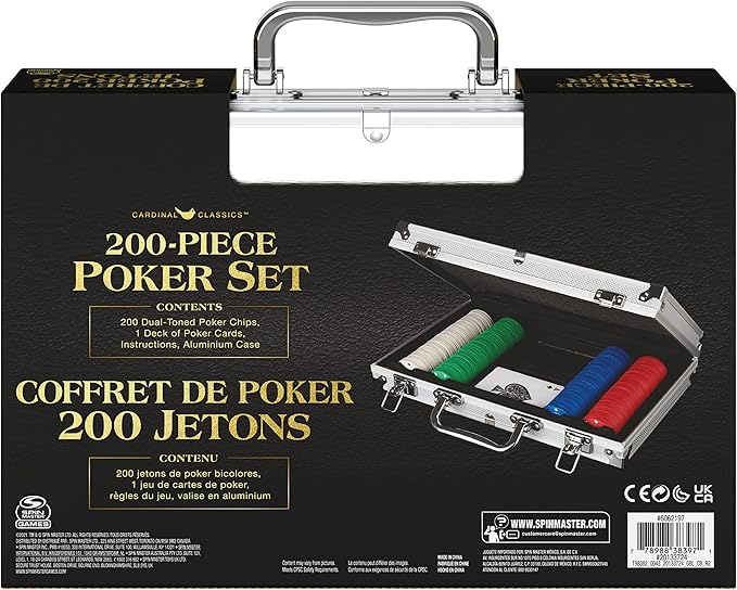 Spin Master Games Professional Texas Hold ‘Em Poker Set, Classic Game with 200 Dual-Toned Chips and Cards in an Aluminum Case