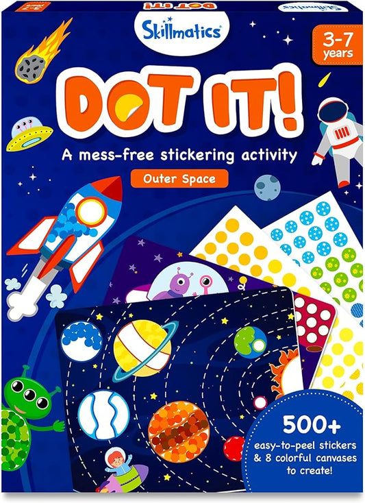 Skillmatics Dot It Sticker Art Activity - Space, Mess-Free Fun for Kids, 500+ Stickers, Craft Kits, DIY Scrapbooking Activity, Travel Toys, Gifts for Boys & Girls Ages 3, 4, 5, 6, 7