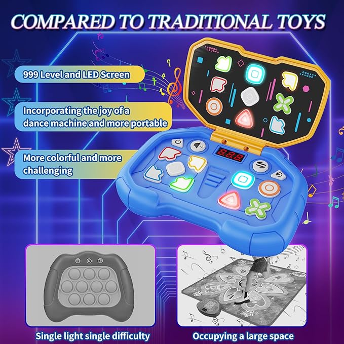 Handheld Dance Game,4 Mode,999 Level,Sensory Toys,Fast Puzzle Game,ADHD,Pop Fidget Toys for Kids Age 6-12,Birthday Gifts for Girls and Boys (Blue)