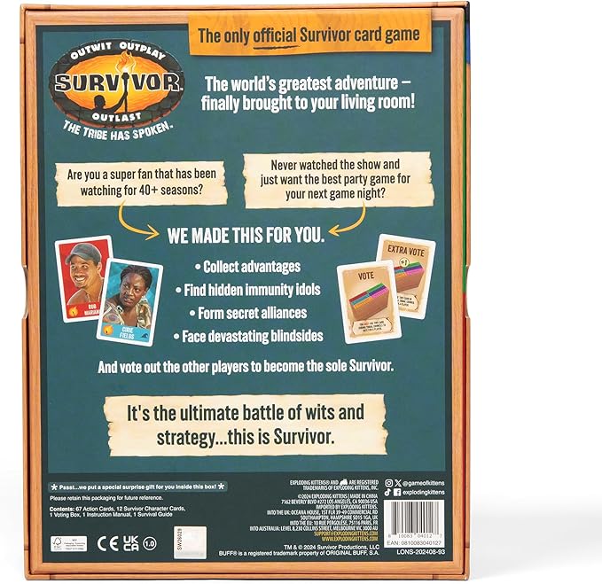 Survivor: The Tribe Has Spoken by Exploding Kittens - The only Official Card Game for Survivor Fans - Family Party Game for Ages 8 and up - 3 to 6 Players - Great for Adults, Teens & Kids
