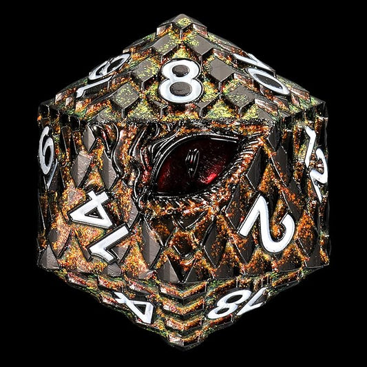 Dragon Eye Scale DND Metal Dice,33mm 20 Sided Giant D20, Large Polyhedral Dice, D&D Metal Dice Set for Dungeons and Dragons, RPG, MTG & Tabletop Games(Glitter Golden with Red Eye)