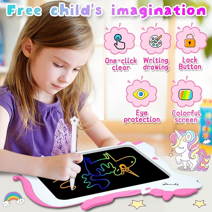 GJZZ Toys for Girls Gifts for 3 4 5 Years Old Girl - Unicorn 10inch Drawing Doodle Board, Toddler Toys, Learning Writing Board Kids Toys Age 6 7 8 for Christmas, Birthday, Blue
