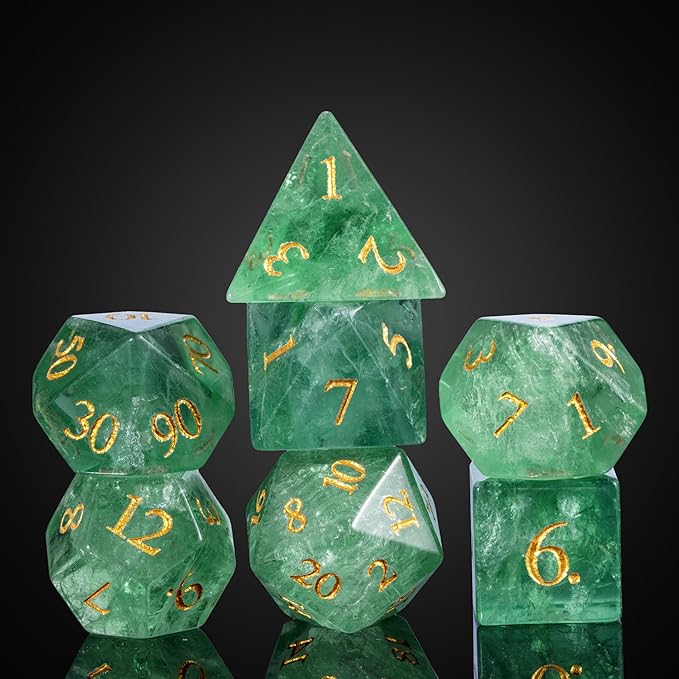UDIXI Natural Gemstone Dice Set 7PCS Green Fluorite Crystal Stone DND Dice with Gift Case for Dungeons and Dragons Role Playing Games and Other Tabletop Games