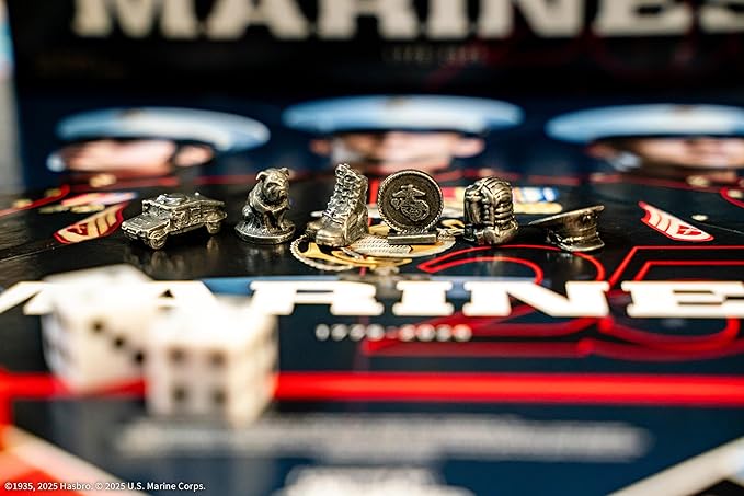 Monopoly: Marines 250th Anniversary Edition, Celebrate 250 Years, Buy Bases Worldwide and Upgrade with Tents & Barracks, Play as Tokens: Combat Boots, Bulldog, & More, Officially Licensed Merchandise