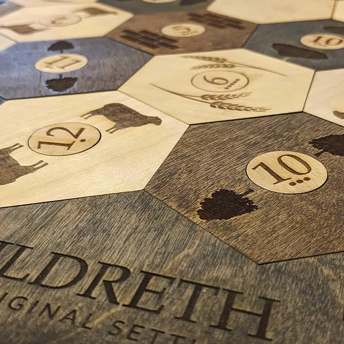 Personalized Wood Settler Game Board with Expansion Pack and Shelf Rack - 2-6 Players | Includes: Main Board, Expansion Pack, and Shelf Rack