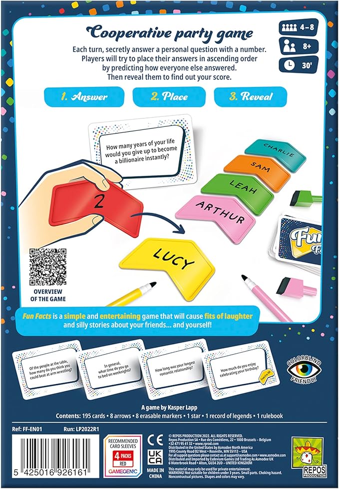 Fun Facts Party Game - Learn Surprising Facts About Friends and Family! Engaging Cooperative Game for Kids & Adults, Ages 8+, 4-8 Players, 30 Minute Playtime, Made by Repos Production