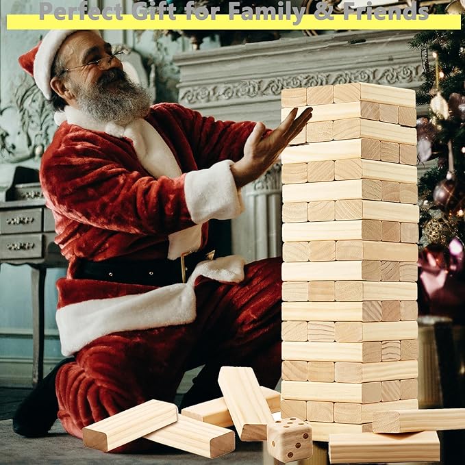 GOROCK Large Size Tumble Tower 60 PCS Wooden Block Stacking Games Stacks Over 5FT Classic Indoor Outdoor Lawn Family Party Games for All Ages (7.15"X2.38"X1.43")