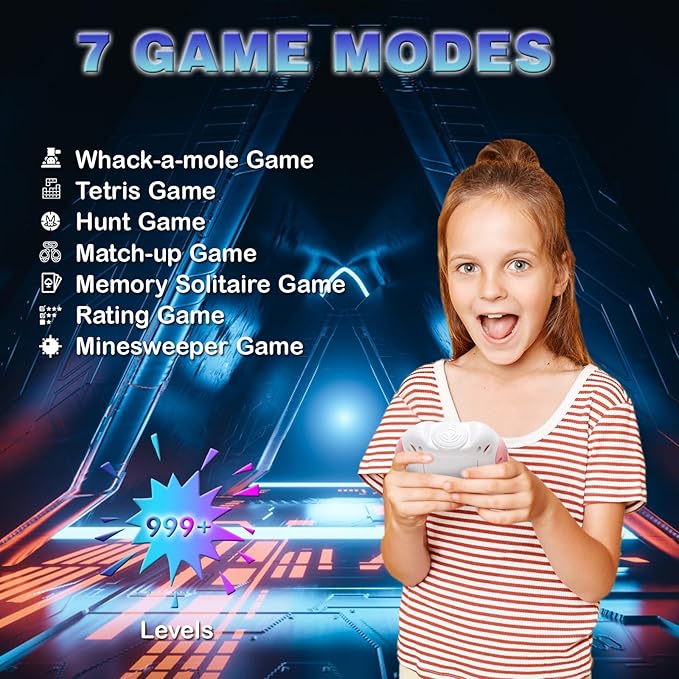 Quick Push Handheld Game for Kids 3-12, 7 Game Mode Flashing Fast Press Push Puzzle Games Sensory Fidget Toys, Christmas Birthday Gifts Travel Toys for Boys Girls Teens Adults - Pink