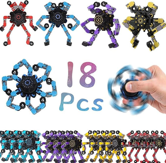 18pcs Random Fidget Spinners,DIY Deformable Robot Fingertip Toys,Decompression Spinner,Deformable Creative Mechanical Gyro Toys,Stress Relief Mechanical Chain Toy for Kids Adults，Party Supplies