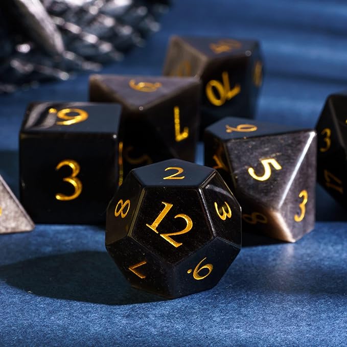 UDIXI Gemstone Dice Set D&D RPG Silver Sheen Obsidian Dice with Gift Case for Dungeons and Dragons Role Palying Games and Tabletop Game