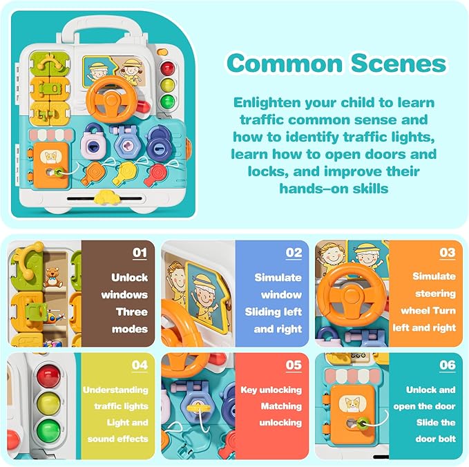 Hangrui Montessori Toys for 1 Year Old, Musical Busy Board, Learning Sensory Toddler Toys for 1-3, Motor Skills Developmental Toy for 12-18 Month, Birthday Gift Travel Toys for 1+ Year Old Boy Girl