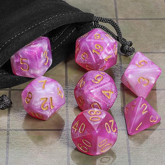 CiaraQ DND Polyhedral Dice Set with a Black Dice Bag for D&D RPG MTG Role Playing Table Games(Light Pink)