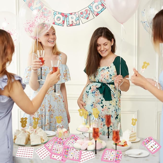 Baby Shower Bingo Game for Adults, 24 Players Baby Shower Bingo Cards Newborn Bingo Game for Family Friends Large Group Activity