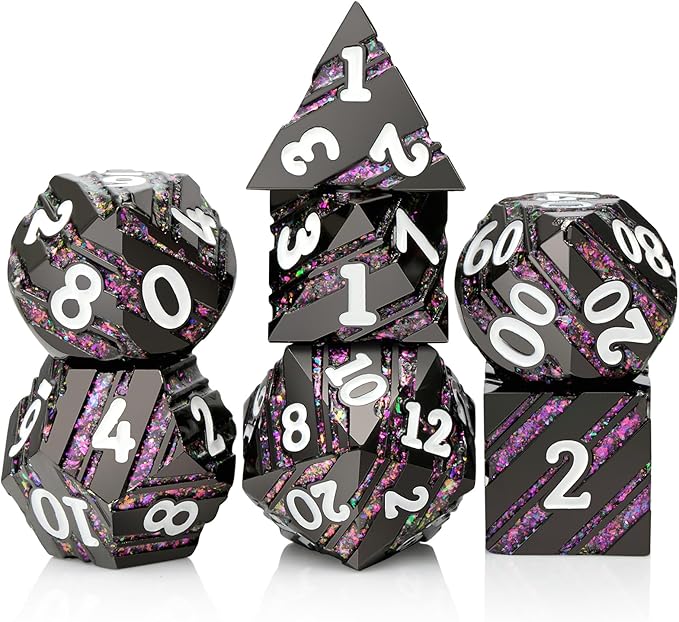 Stripe Metal DND Dice,DNDND Metallic Stripes Dice with Gift Metal Box for Dungeons and Dragons D&D (Purple Stripes)