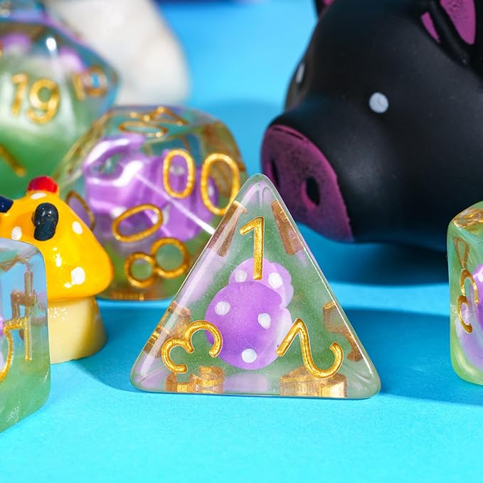 UDIXI Mushroom DND Dice Set, 7 Piece D&D Polyhedral RPG Dice for Dungeons and Dragons Role Playing Game and Other Tabletop Games (Purple)