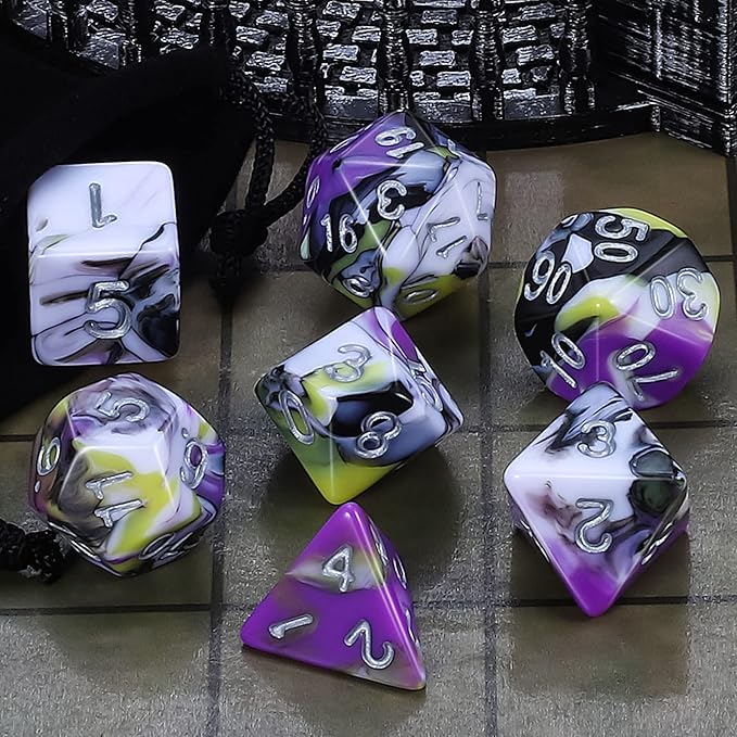 CiaraQ DND Polyhedral Dice Set for Dungeons and Dragons RPG MTG Role Playing Table Games-with 1 Dice Pouch (Purple+Yellow+Black+White)