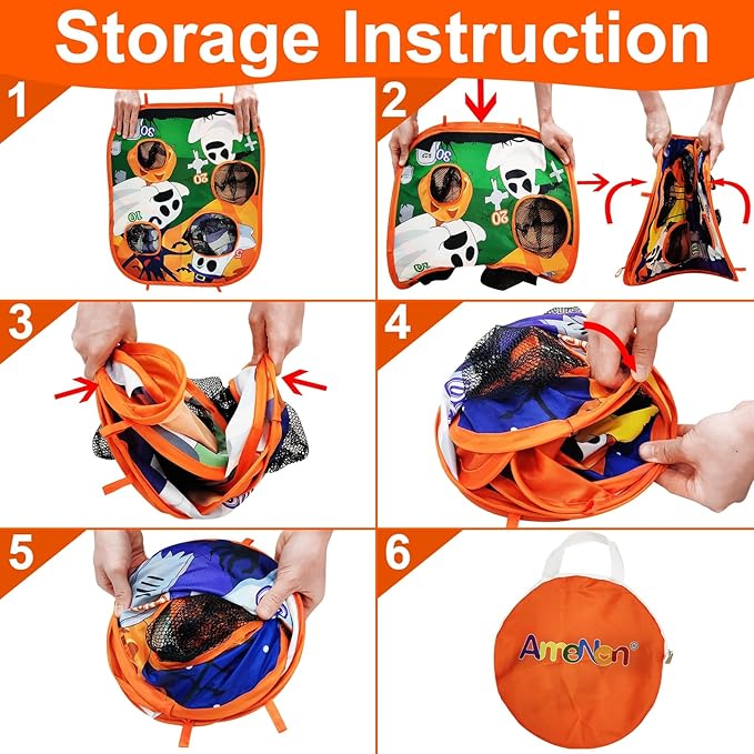 Halloween Party Games for Kids Adults Halloween Bean Bag Toss Game Ghost Double-Sided Board Cornhole 4 Score Holes Halloween Decorations Party Favors Yard Outdoor Indoor Toys Spooky Game (6 Bean Bags)