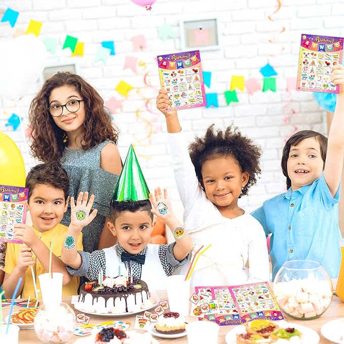 Happy Birthday Bingo Cards, 24 Players Birthday Party Bingo Game for Kids Boys Girls Adults, Fun Game for Family Celebration Favor