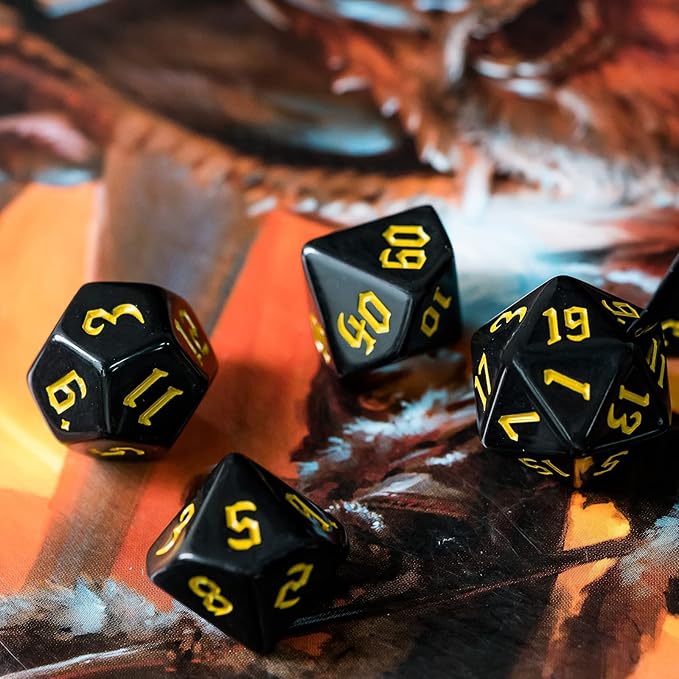6 Sets DND Dice, Polyhedral Dice Set (42pcs) with Leather Dice Bag, D&D Dice Set for Dungeons and Dragons, RPG Table Games (Sickle Font Black Series)