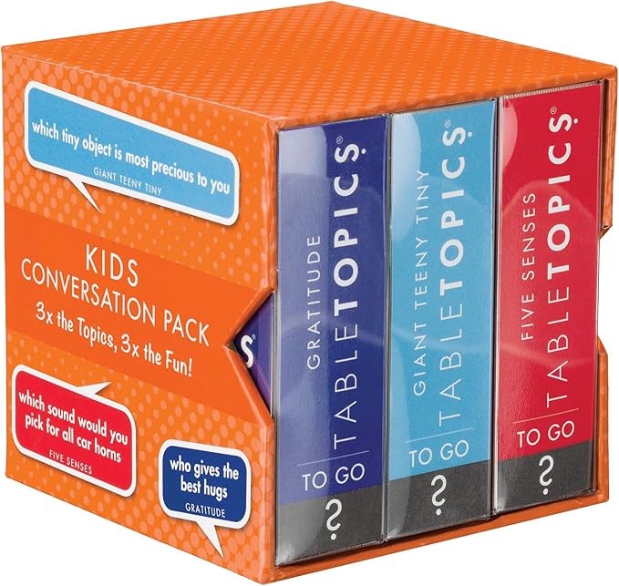 TableTopics Kids Conversation Pack Card Game - 120 Conversation Starter Cards for Family Play, Engage and Connect with Children, Boxed Set of 3 Topics