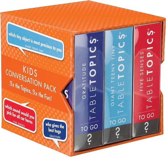 TableTopics Kids Conversation Pack Card Game - 120 Conversation Starter Cards for Family Play, Engage and Connect with Children, Boxed Set of 3 Topics