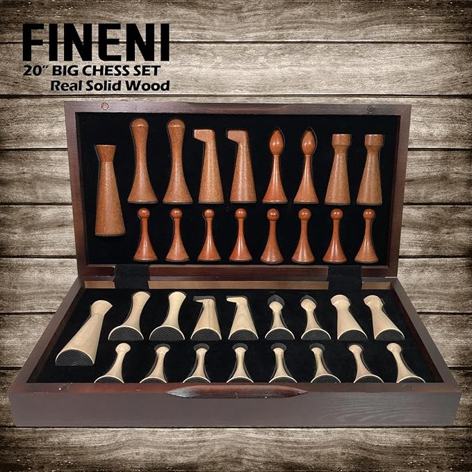 Luxurious 20 inch Real Luxurious Original Colored Solid Wooden Chess Set. Durable Handmade Chess Board Game Sets with Storage Slots for 5.2” Weighted & Elegant Designed Wooden 34 Pieces (C20L)