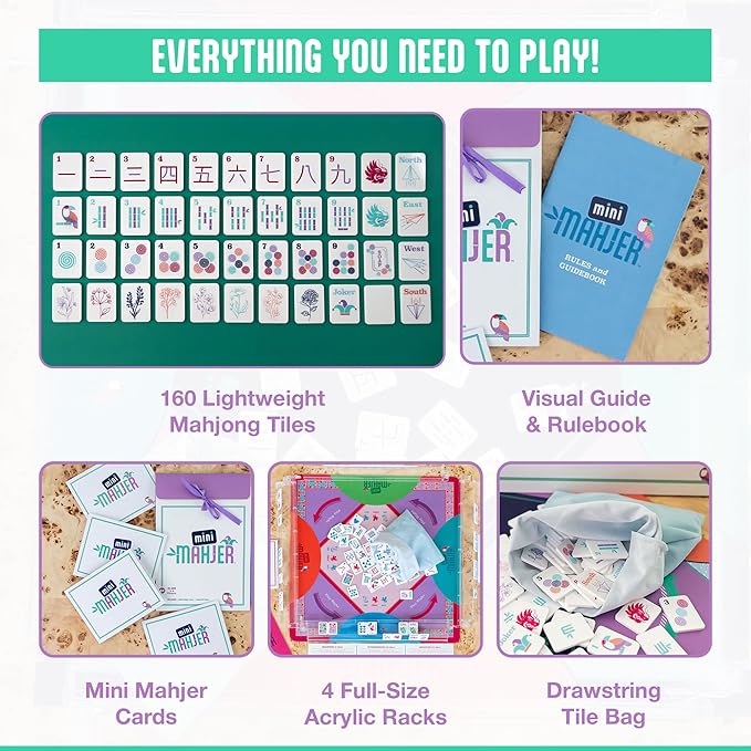 Mahjong for Kids, Beginners & Families | American Mahjong Starter Set, Learn to Play with Tiles, Racks Game Board, & Guide - Educational STEM Gift for Ages 6+