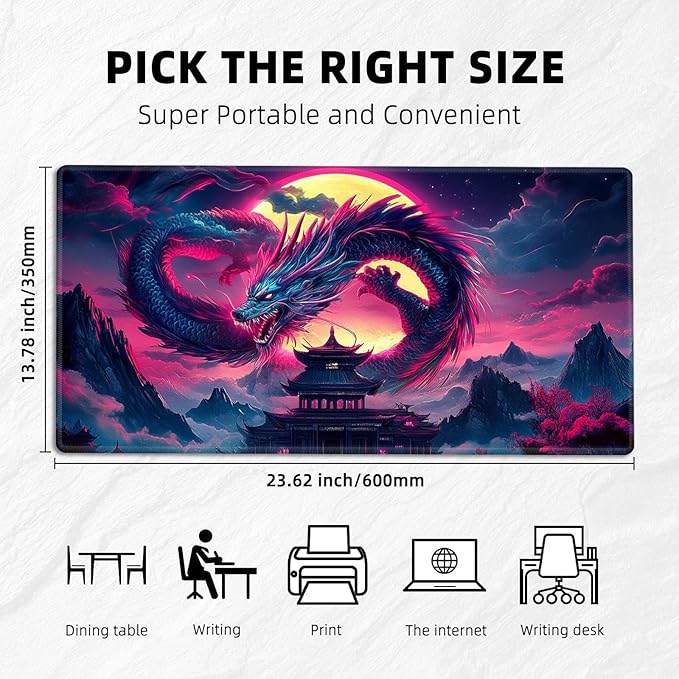 for MTG Playmat with Storage Bag, for TCG Playmat and Playing Card Mat for Magic Board Games, Non-Slip Chinese Dragon Desk Mat, Stitched Edges Game Mat, Rollable & Foldable Card Playmats