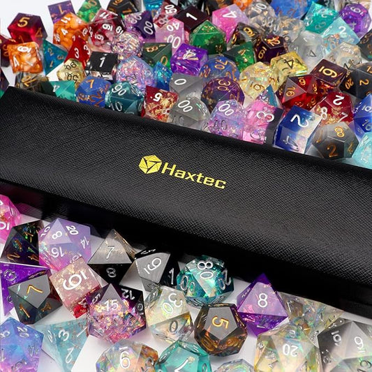 Haxtec Mystery DND Dice Set Sharp Edge Resin Dice with Dice Case Handmade Polyhedral D&D Dice Set for TTRPG Dungeons and Dragons DND Gifts