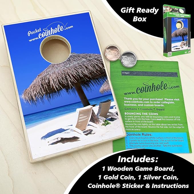 Desktop Coin Bouncing Party Set | Tabletop Cornhole Board | Small Travel Game Includes Coins