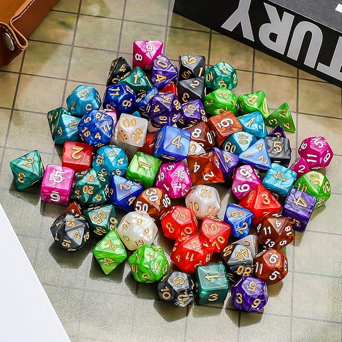CiaraQ Polyhedral Dice Set with a Big Black Drawstring Pouch, 10 Complete Dice Sets（70 Pieces） of D4 D6 D8 D10 D% D12 D20 Compatible with Dungeons and Dragons DND RPG MTG Table Games