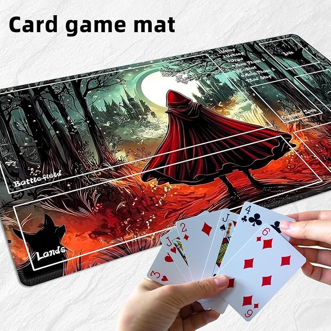 for MTG Playmat with Zones Storage Bag,for TCG Playmat and Playing Card Mat for Magic Board Games, Little Red Riding Hood Non Slip Stitched Edges Game Mat, Rollable Foldable Card Playmats
