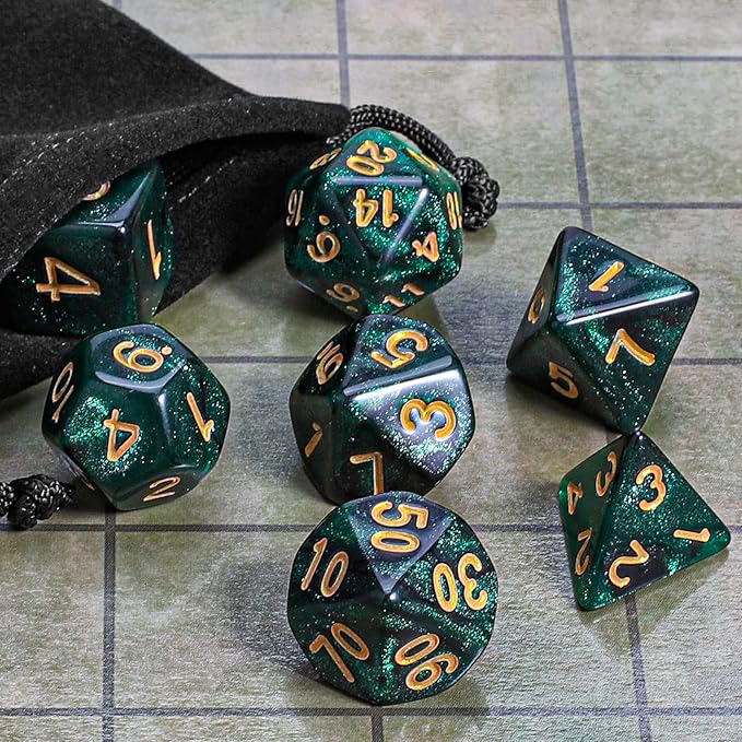 CiaraQ DND Polyhedral Dice Set with a Black Dice Bag for D&D RPG MTG Role Playing Table Games