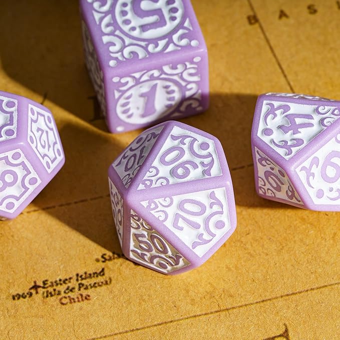 7-Die DND Dice Set New Pattern Polyhedral Dice Set with Leather Bag D&D Dice Set for Dungeons and Dragons RPG MTG Table Games(Purple White)