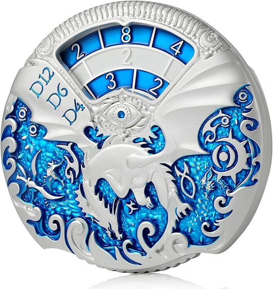 DND Dice DNDND Dragon Roulette Spinner D&D Dice 7-in-1 Spinner Metal DND Dice Set with Luxulious Gift Box for Dungeons and Dragon and Tabletop Game (Silver with Blue)