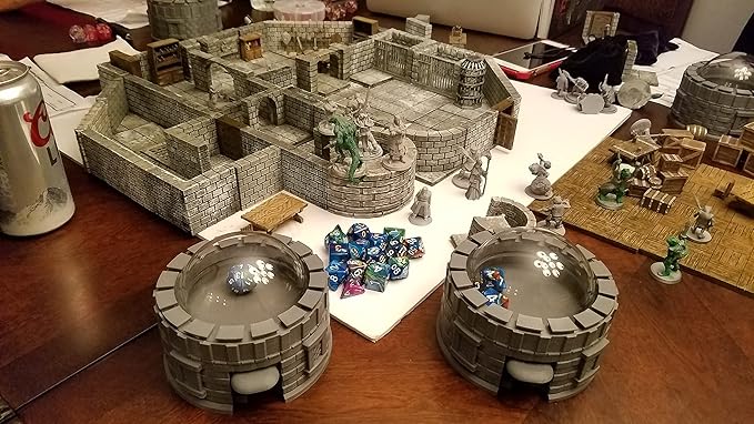 MunnyGrubbers Castle Dice Popper V2 - Dice Jail & Tower - TTRPG & Board Games - Random 7 D20 Dice Set - Dungeons & Dragons (Marble)