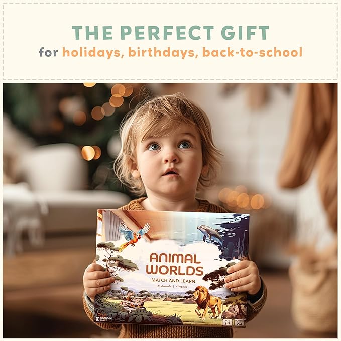 Animal Worlds - The Matching Game for Toddlers Ages 3-5 - Memory Game for 3 Year Olds, Family and Toddler Board Games for Kids