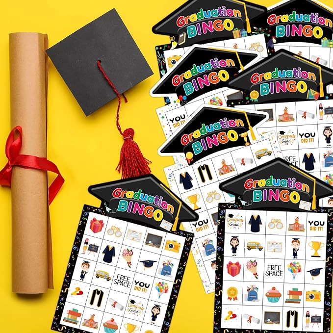 Graduation Bingo Games Cards Congrats Grad Game for 24 Players Class of 2025 Family Bingo for Boys Girls Kids Adults Classroom Activities Kindergarten Preschool High School College Party Supplies