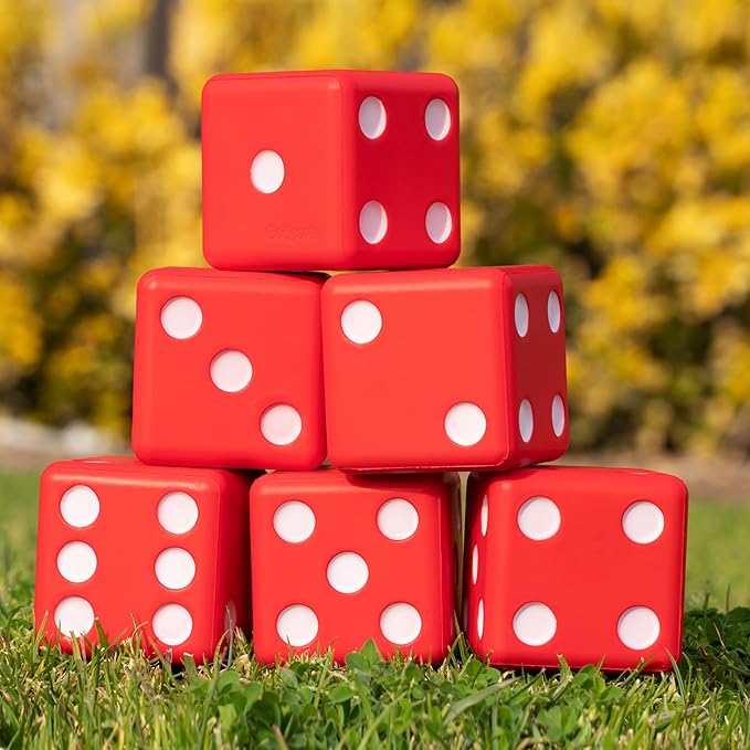 GoSports Giant 3.5 Inch Red Foam Playing Dice Set with Scoreboard (Includes 6 Dice, Dry-Erase Scoreboard and Carrying Case)
