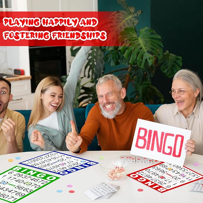 50 Sheets Double-Sided 8’’×9’’ Large Bingo Cards for Seniors Jumbo Bingo Cards and Chips Colorful Paper Sheets Deluxe Game Set with Colorful Transparent Chips Game Supplies for Adults Party Games