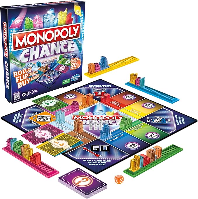 Monopoly Chance Board Game for Adults and Kids | Fast-Paced Family Party Game | Ages 8+ | 2-4 Players | 20 Mins. Average (Amazon Exclusive)