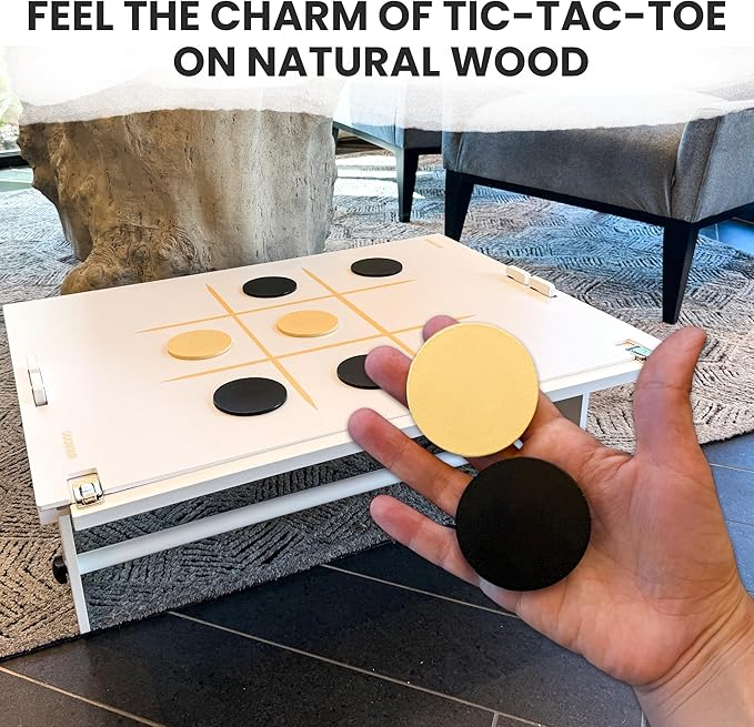 QUOKKA Giant White Four in a Row Connect Game 4-in-1 SUPERSET - Wooden Jumbo Family Friends Game for Adults - Backyard Family Party - Big Chess & Checkers - Indoor Games - Wooden Tic Tac Toe