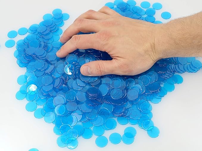 Regal Bingo Plastic Bingo Chips 1000 Pcs - Clear Transparent Counters Game Chips Set for Board Game - Fun Family Bingo Night - 3/4 Inch Blue Color