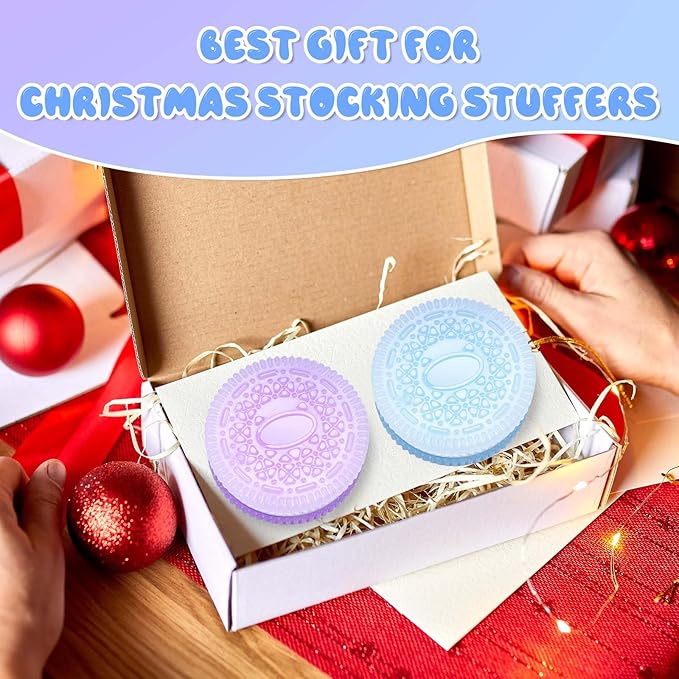 2 Packs Cookie Squishies Fidget Toys Adults, Squeeze Toys Sticky Sensory Toys for Kids with Autism, Stress Balls for Adults Fidgets Birthday Gifts Party Favors for Kids(Green Purple)
