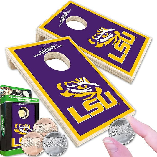 Tabletop Cornhole Game Set | Officially Licensed College Mini Football Cornhole Board Game | Includes Coins