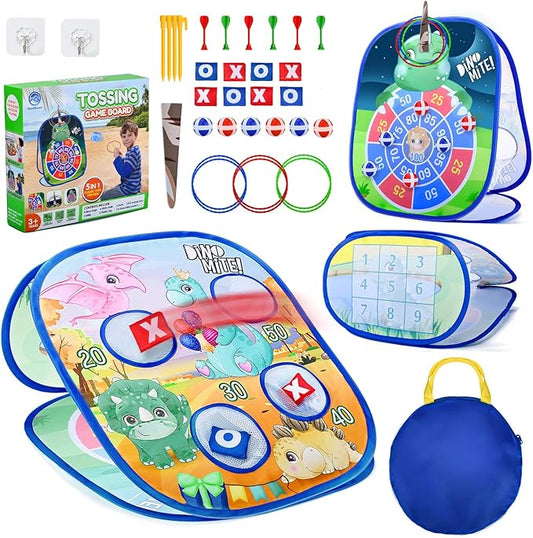 Animal 5 in 1 Bean Bag Toss Game for Kids - Cornhole Game Set Dinosaur/Unicorn Backyard Beach Yard Outdoor Toys Boys Girls Birthday Party Supplies for Toddlers Ages 3 4 5 6 Year Old