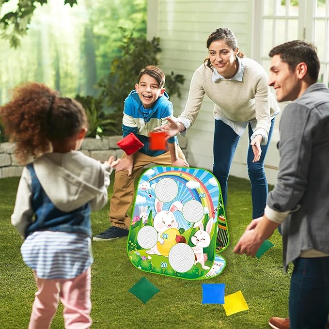 2 in 1 Easter & St Patricks DayBean Bag Toss Games for Kids - Fun Leprechaun & Bunny Tossing Games, Perfect Outdoor Yard Toys & Party Favors for Ages 4-8