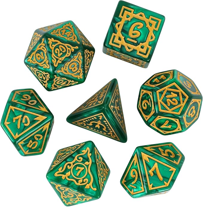 Dice DND, Polyhedral Dice Set(7 Pcs) D&D Dice with Leather Dice Bag for Dungeons and Dragons Role Playing Dice Games RPGs(Druid - Green)