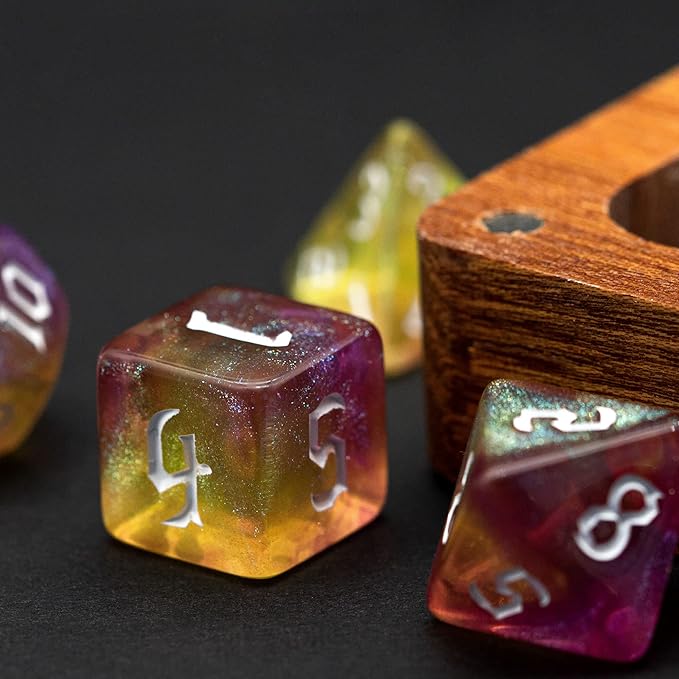 5 Sets DND Dice, Polyhedral Dice Set (35pcs) with Leather Dice Bag, D&D Dice Set for Dungeons and Dragons, RPG, MTG Table Games (Sickle Font Double Color Glitter Series).